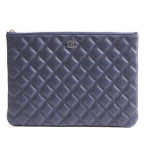 CHANEL Matelasse Clutch Bag Pouch Navy Blue